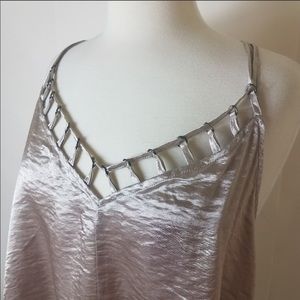 Free People Silver Satin Blouse